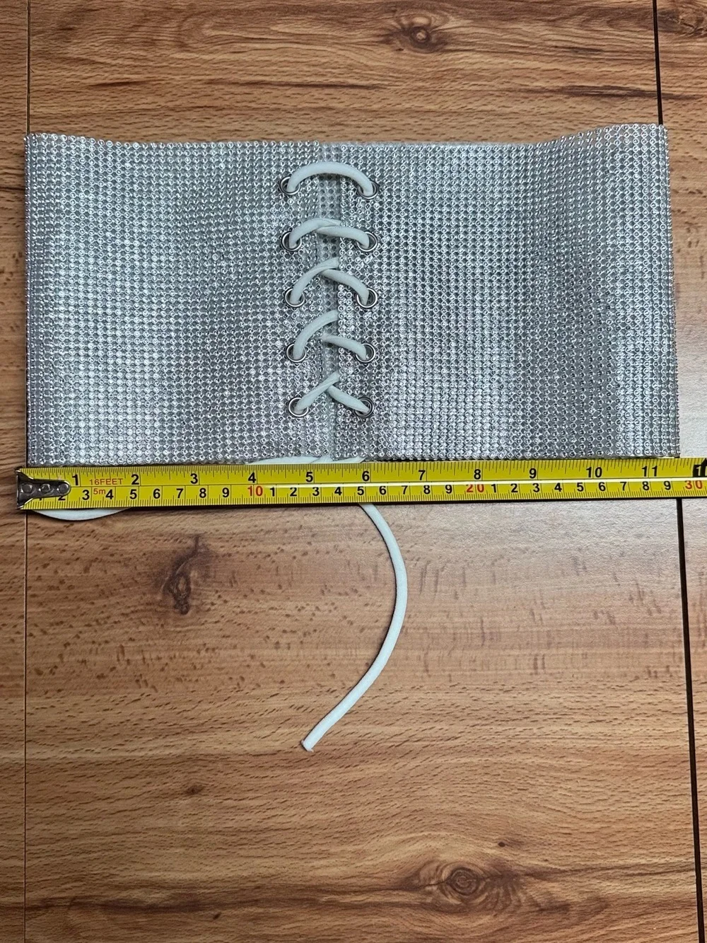 Silver Lace-Up Corset Belt with White Tie Lace